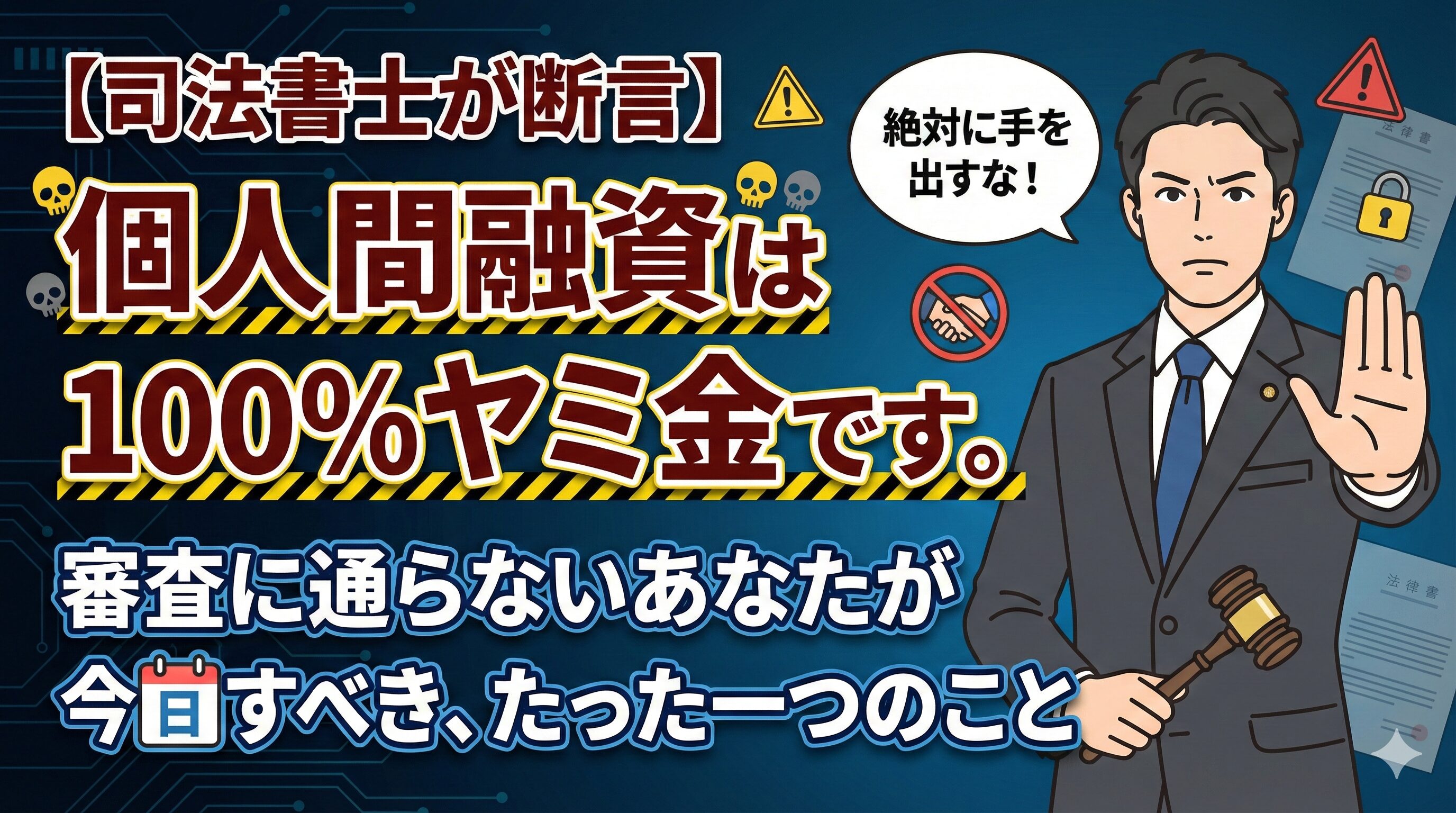 【司法書士が断言】個人間融資は100%ヤミ金です。審査に通らないあなたが今日すべき、たった一つのこと
