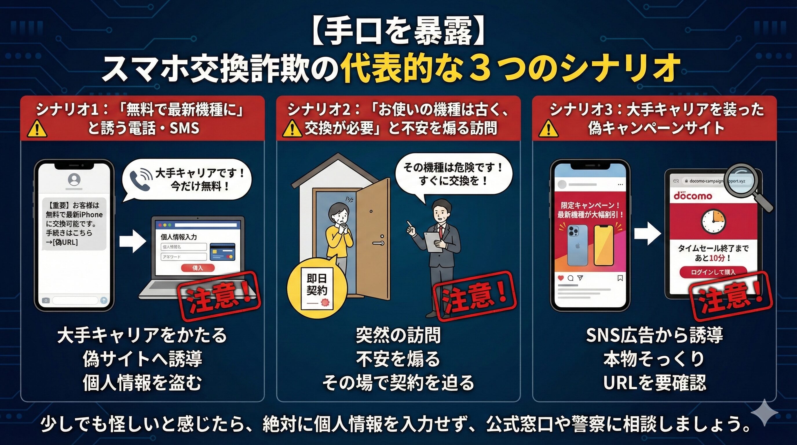 【手口を暴露】スマホ交換詐欺で使われる代表的なシナリオ