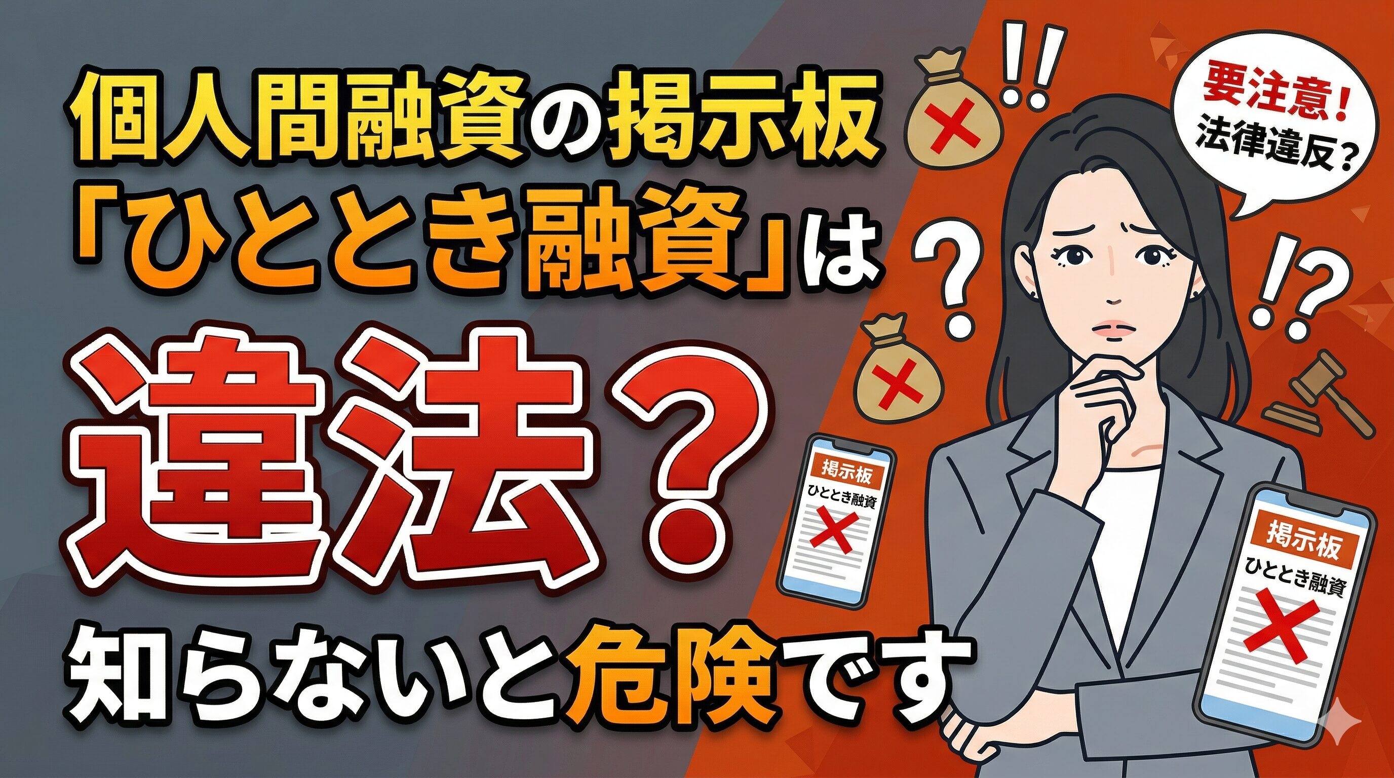 個人間融資の掲示板「ひととき融資」は違法？知らないと危険です