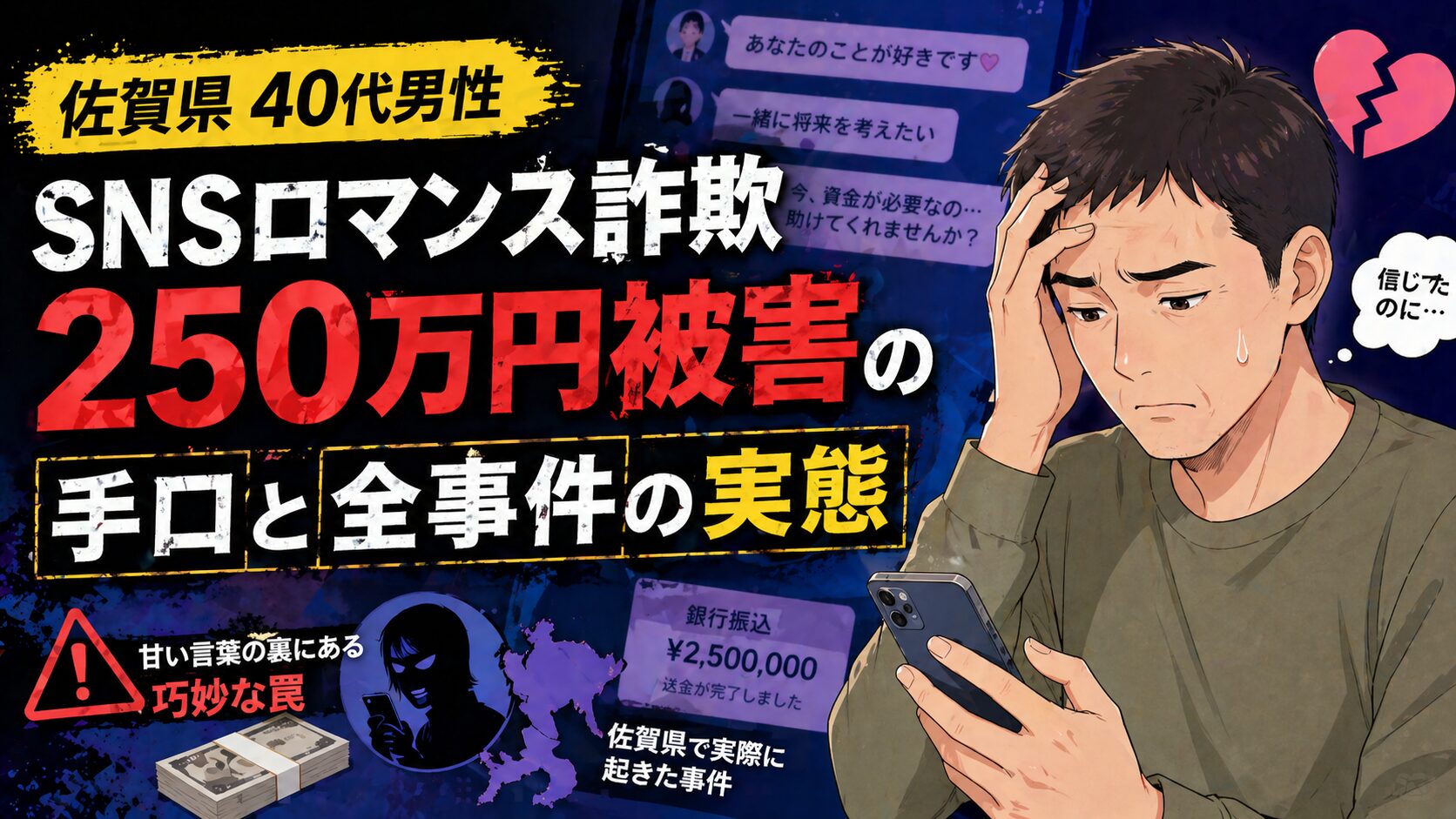 佐賀県40代男性SNSロマンス詐欺250万円被害の手口と全事件の実態