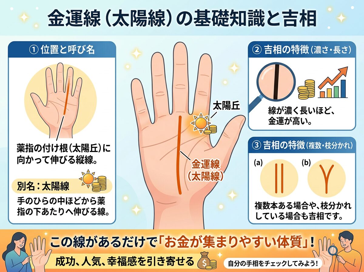 金運線（太陽線）とは？位置と特徴