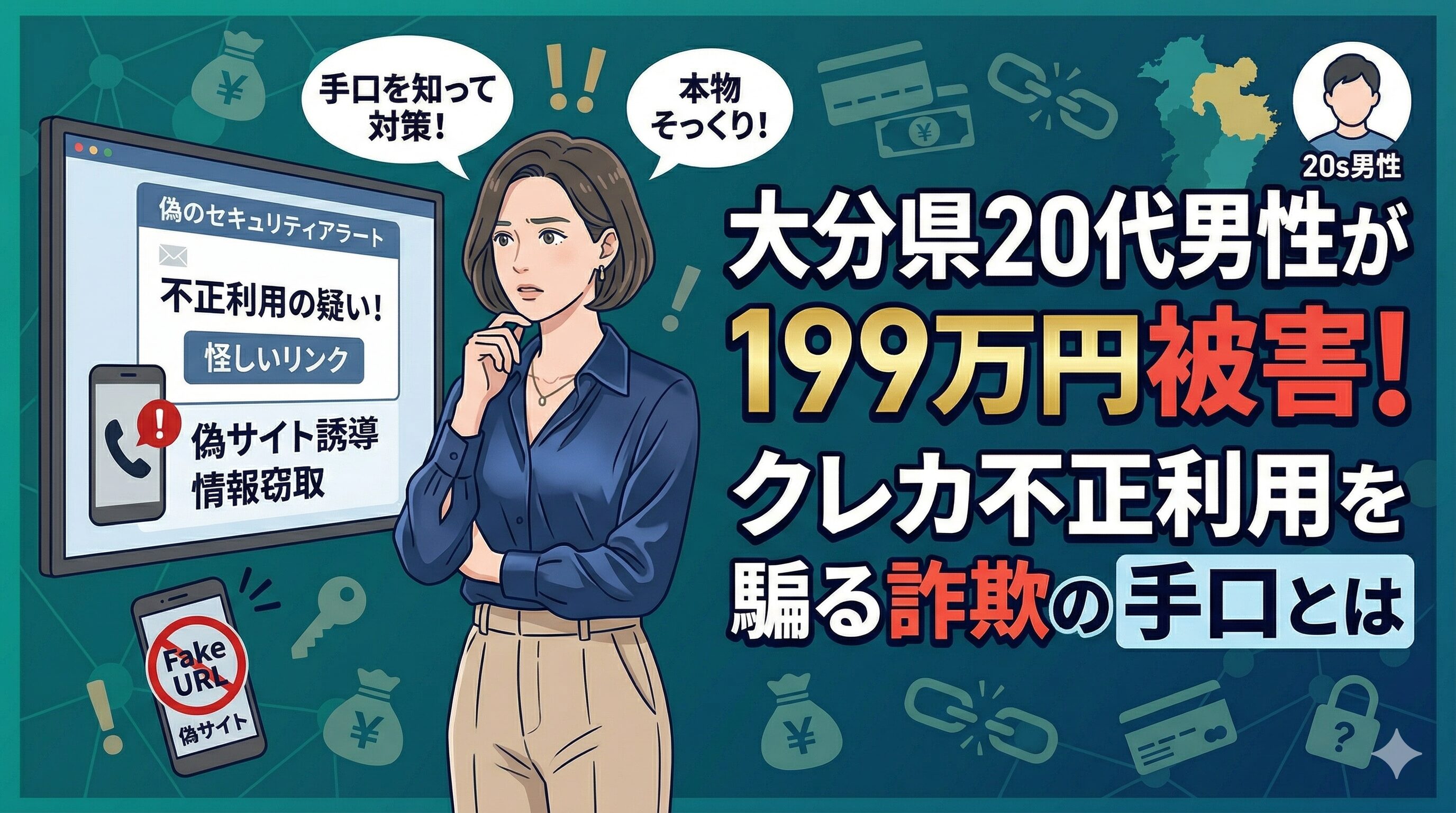大分県20代男性が199万円被害！クレカ不正利用を騙る詐欺の手口とは