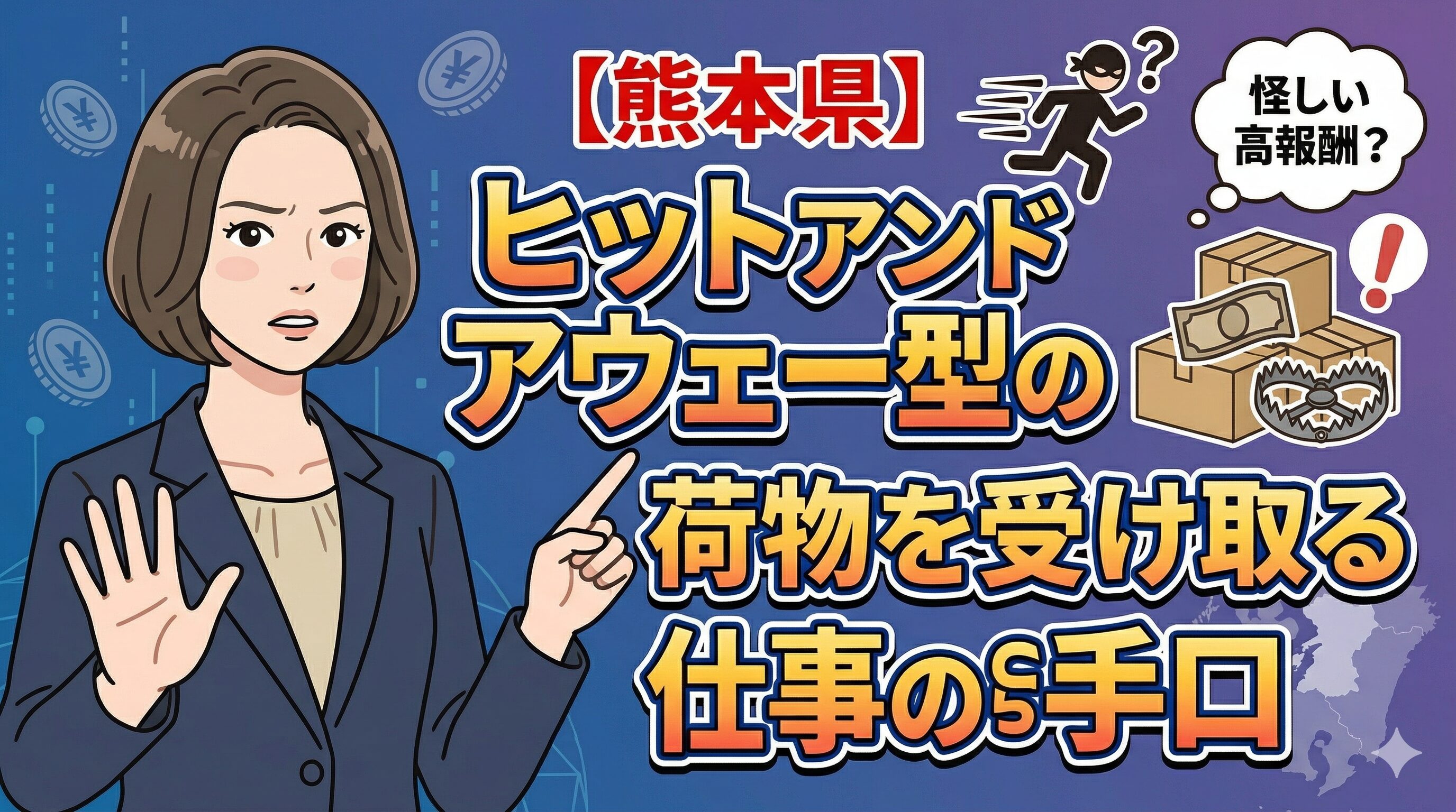 【熊本県】ヒットアンドアウェー型の詐欺とは？荷物を受け取る仕事の手口