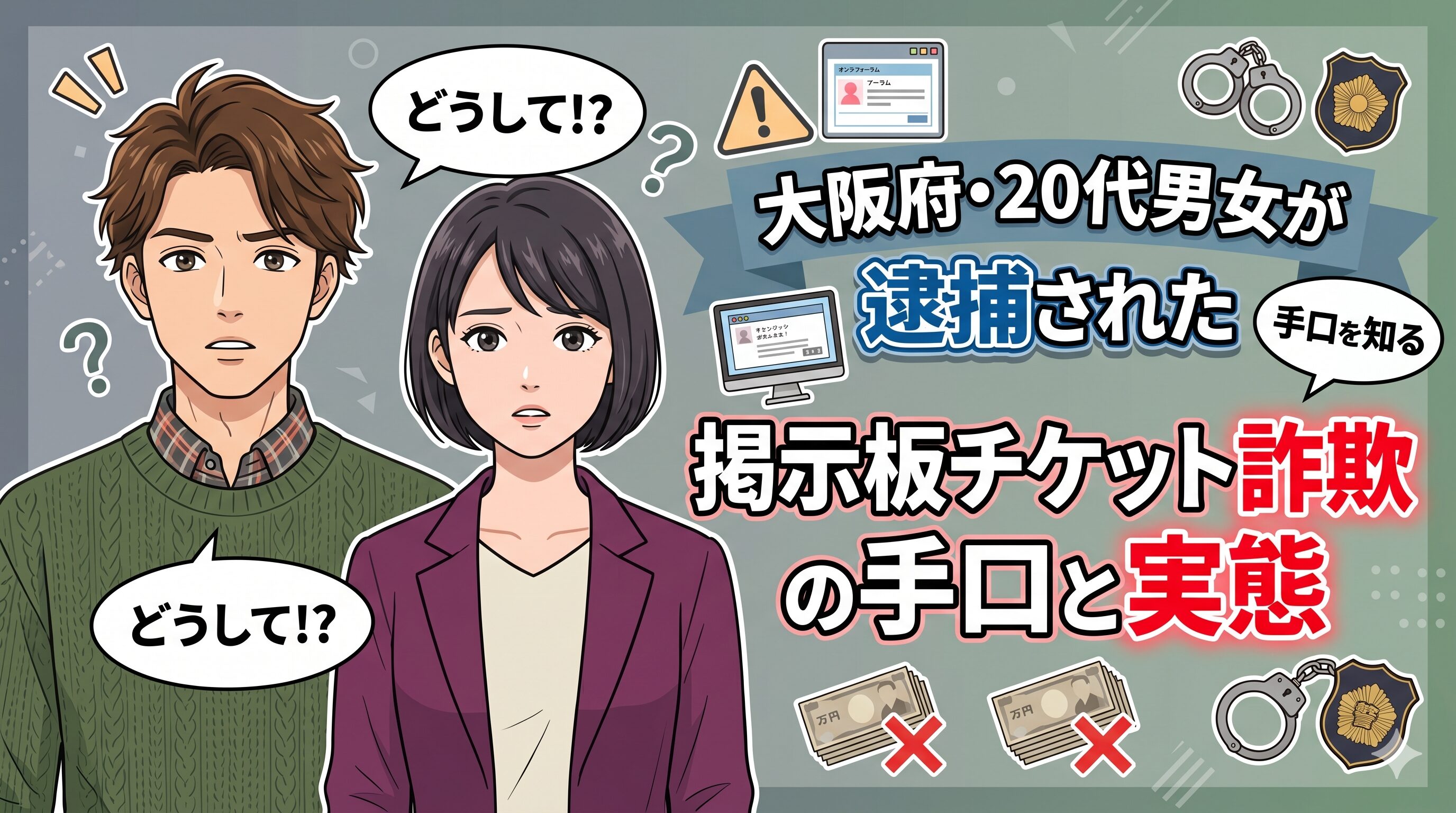 大阪府・20代男女が逮捕された掲示板チケット詐欺の手口と実態