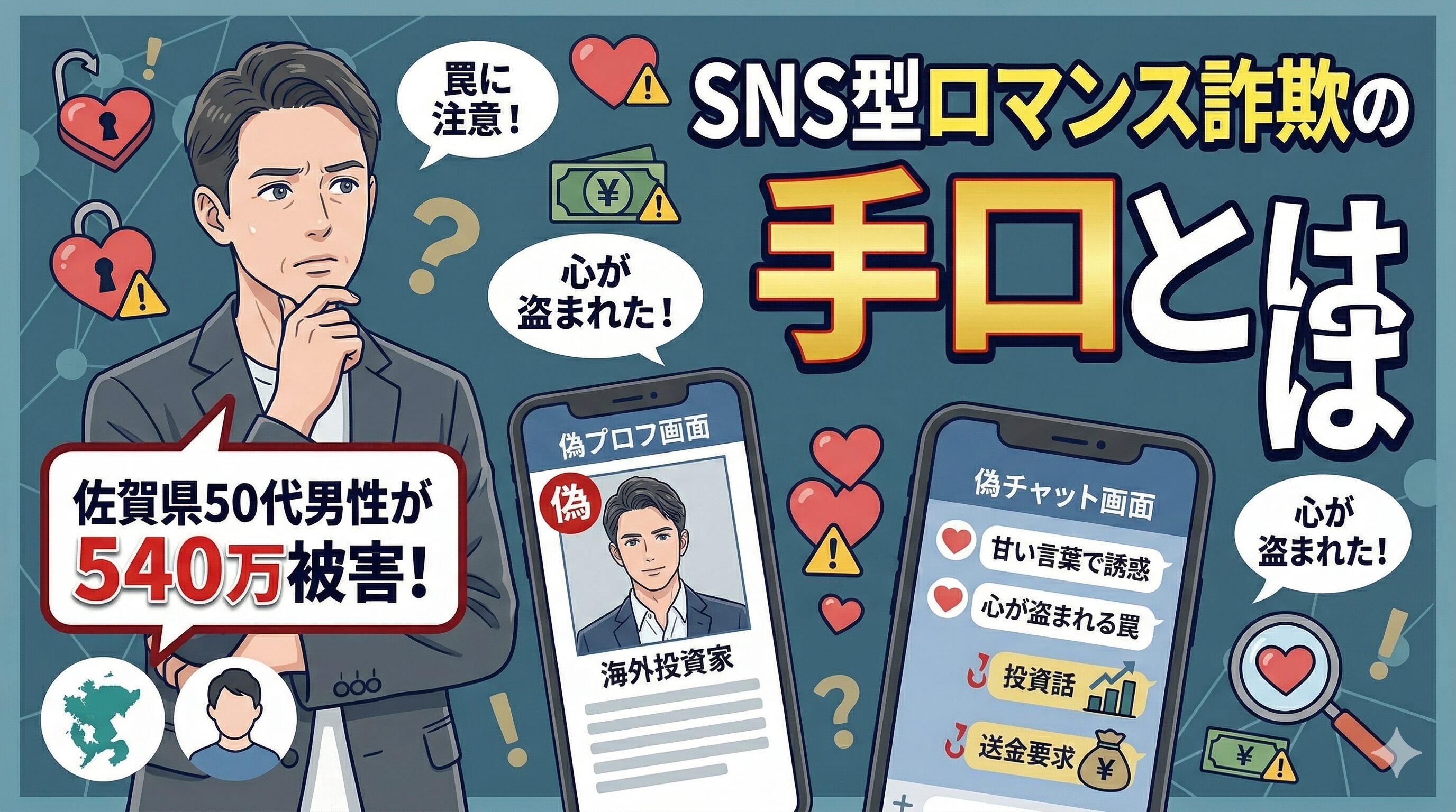 佐賀県50代男性が540万円被害！SNS型ロマンス詐欺の手口とは