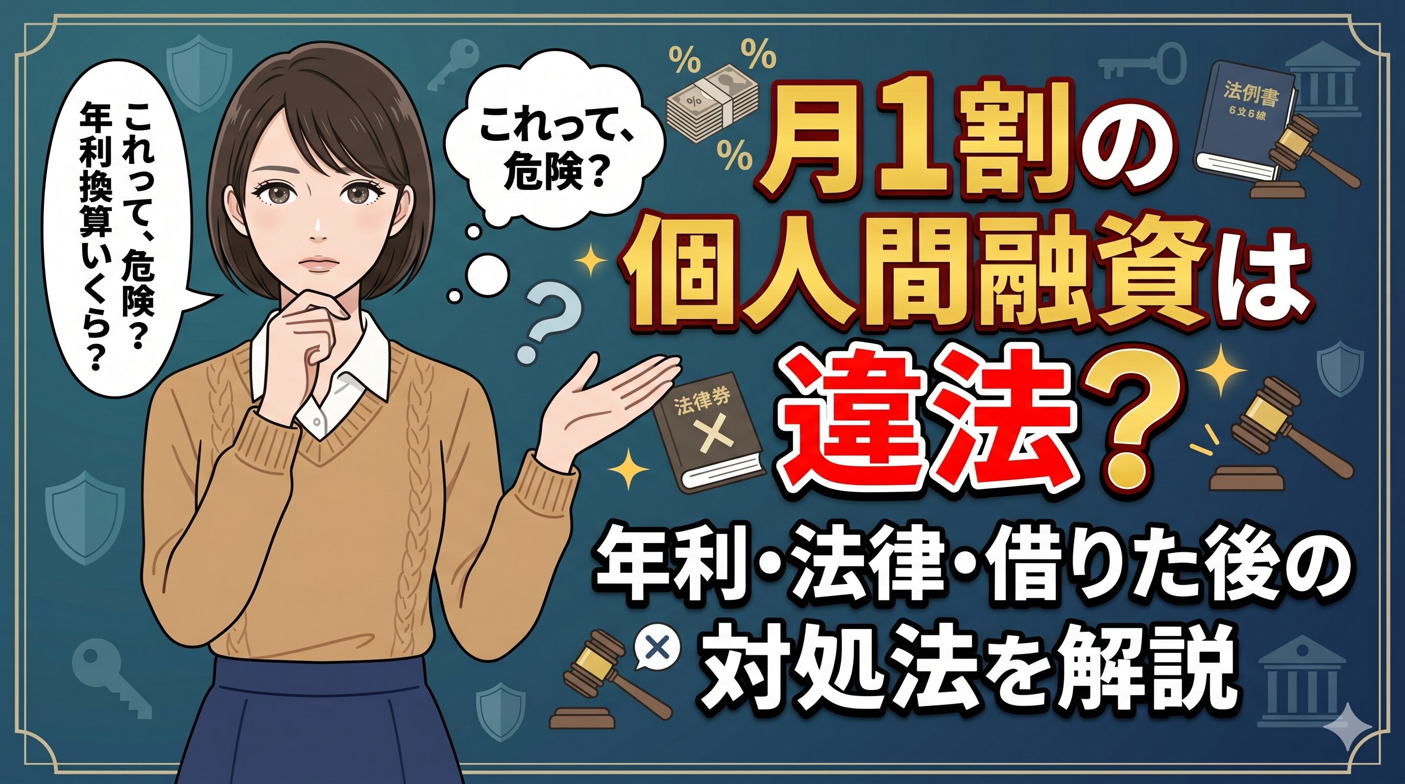月1割の個人間融資は違法？年利・法律・借りた後の対処法を解説