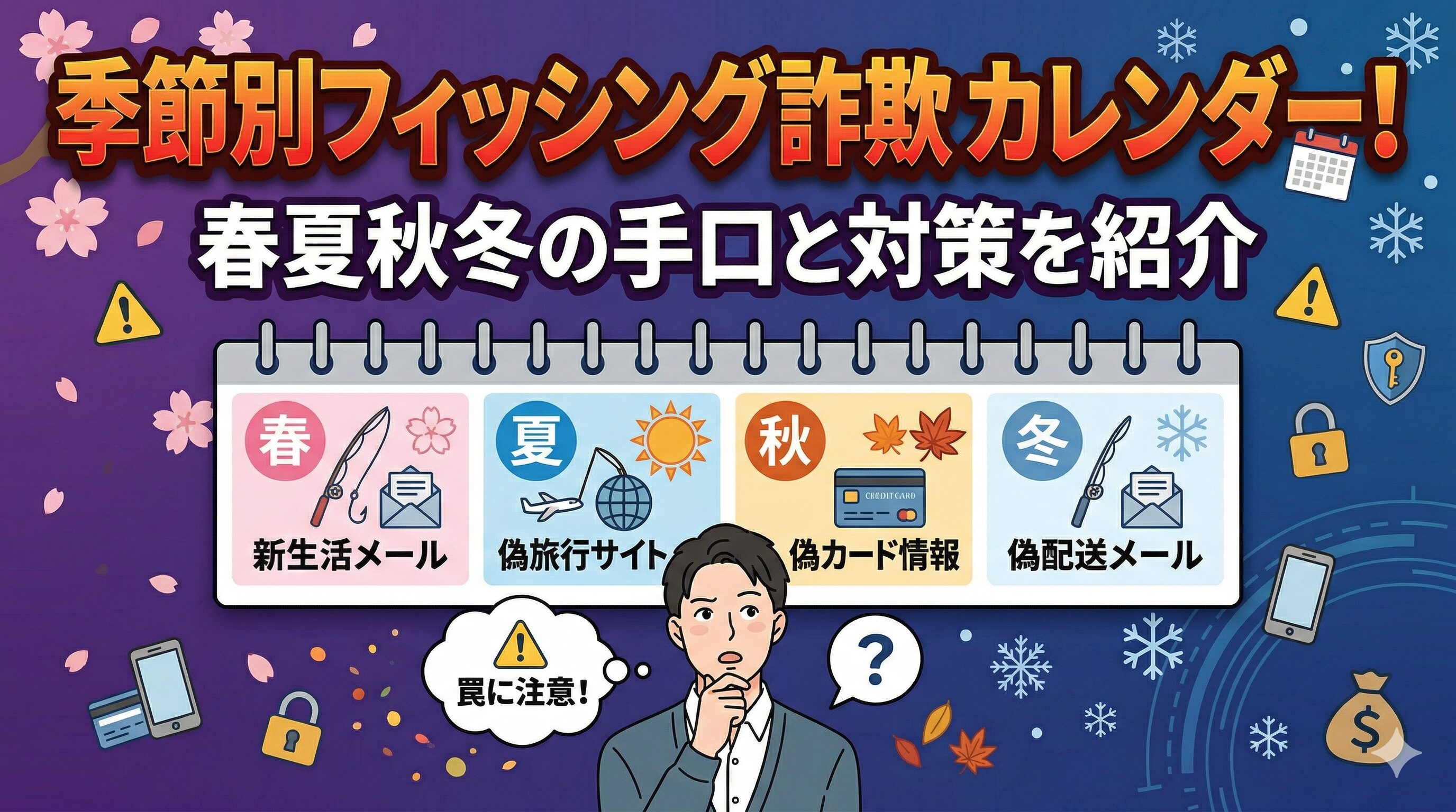 季節別フィッシング詐欺カレンダー！春夏秋冬の手口と対策を紹介