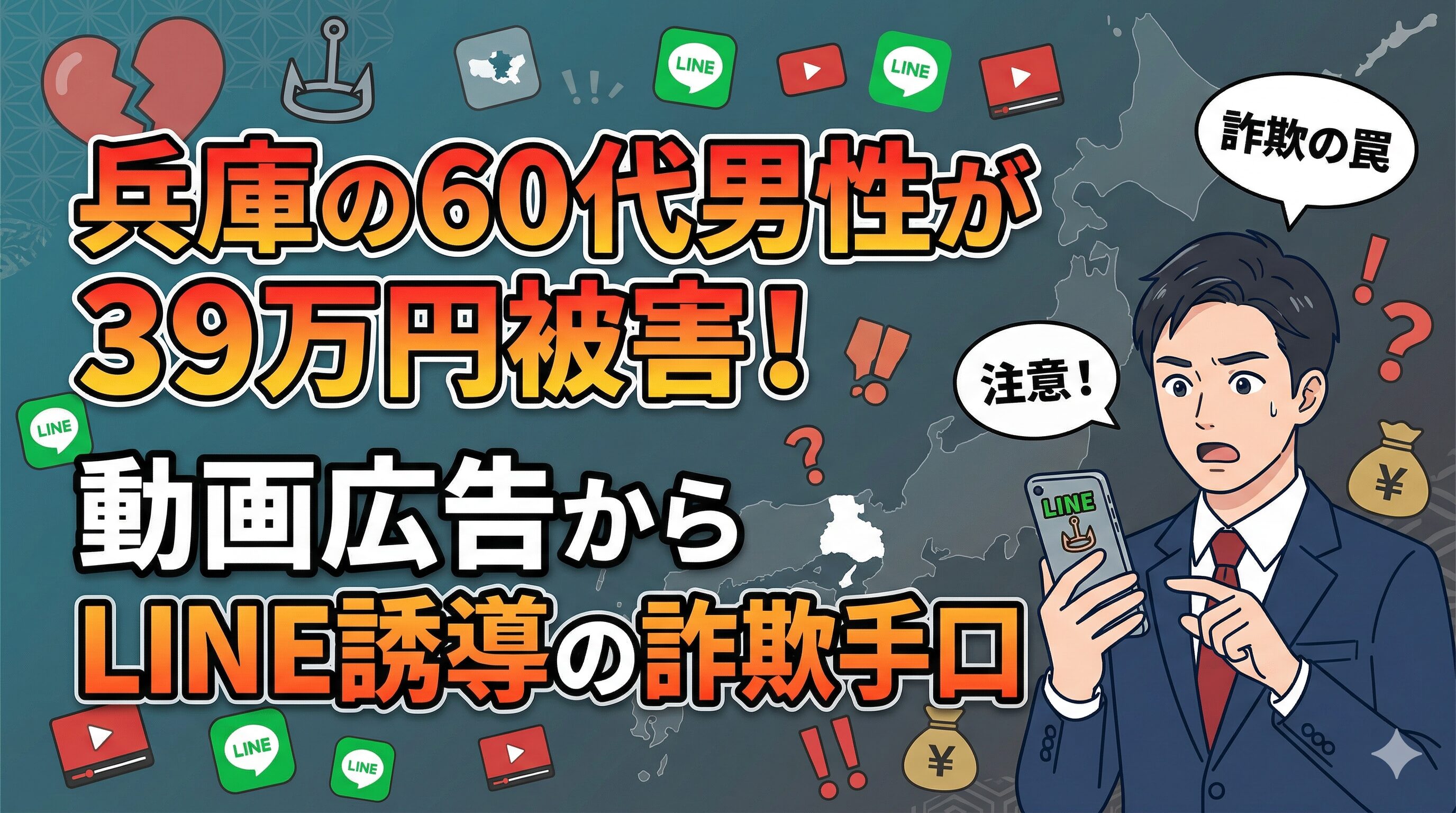 兵庫の60代男性が39万円被害！動画広告からLINE誘導の詐欺手口