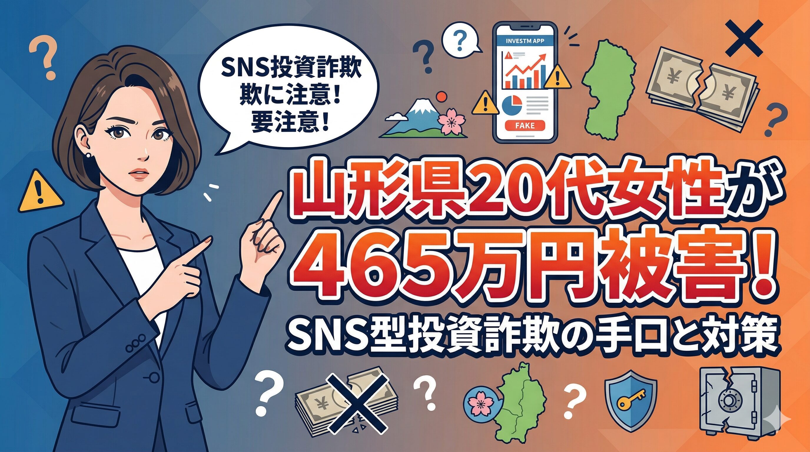 山形県20代女性が465万円被害！SNS型投資詐欺の手口と対策
