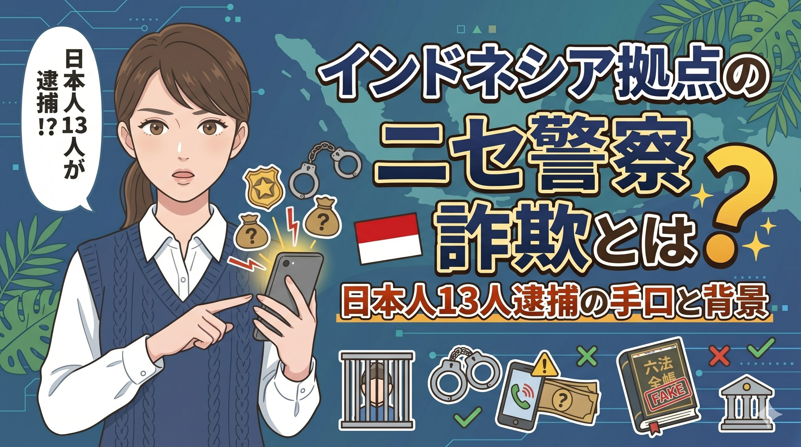 インドネシア拠点のニセ警察詐欺とは？日本人13人逮捕の手口と背景