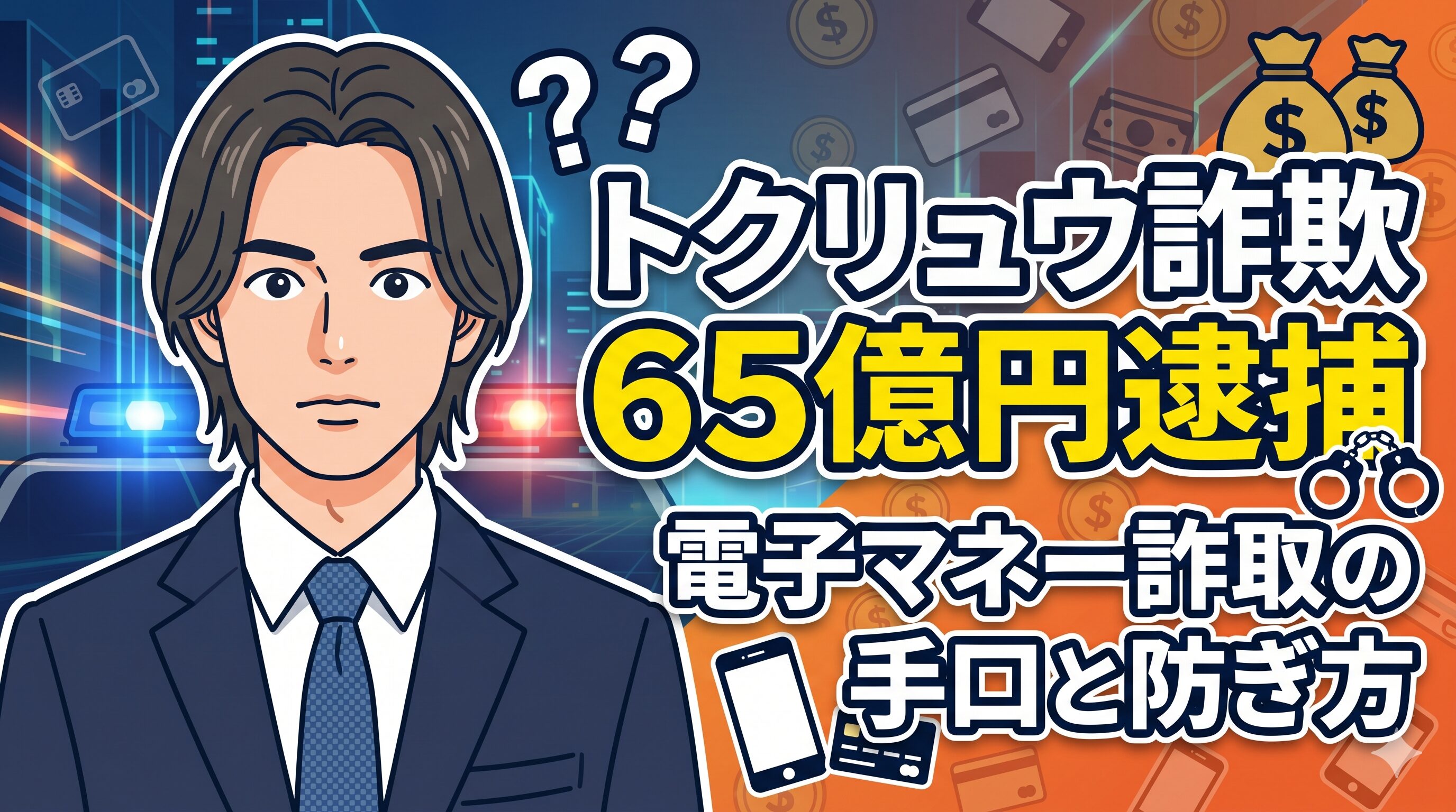 トクリュウ詐欺65億円逮捕｜電子マネー詐取の手口と防ぎ方