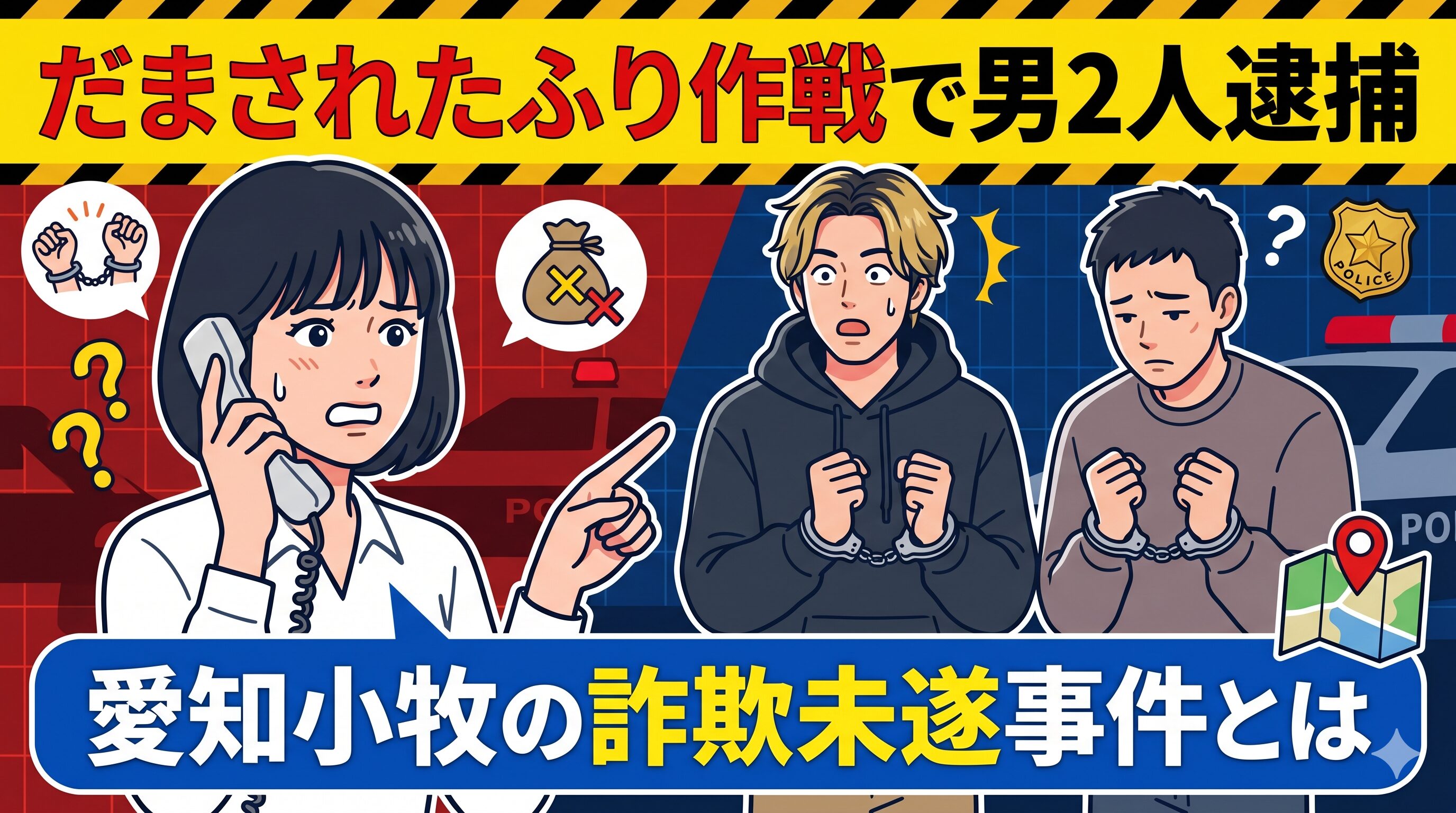 だまされたふり作戦で男2人逮捕｜愛知小牧の詐欺未遂事件とは