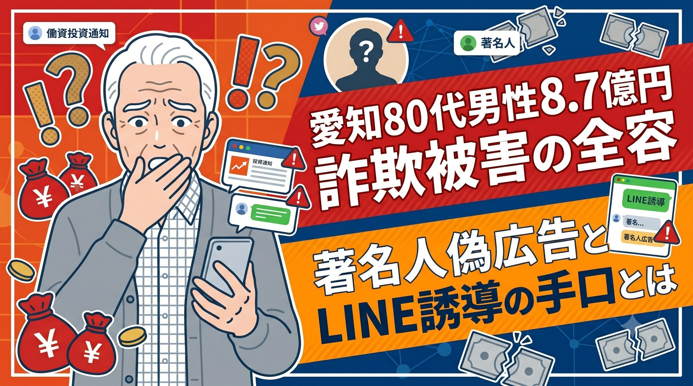 愛知80代男性8.7億円詐欺被害の全容｜著名人偽広告とLINE誘導の手口とは