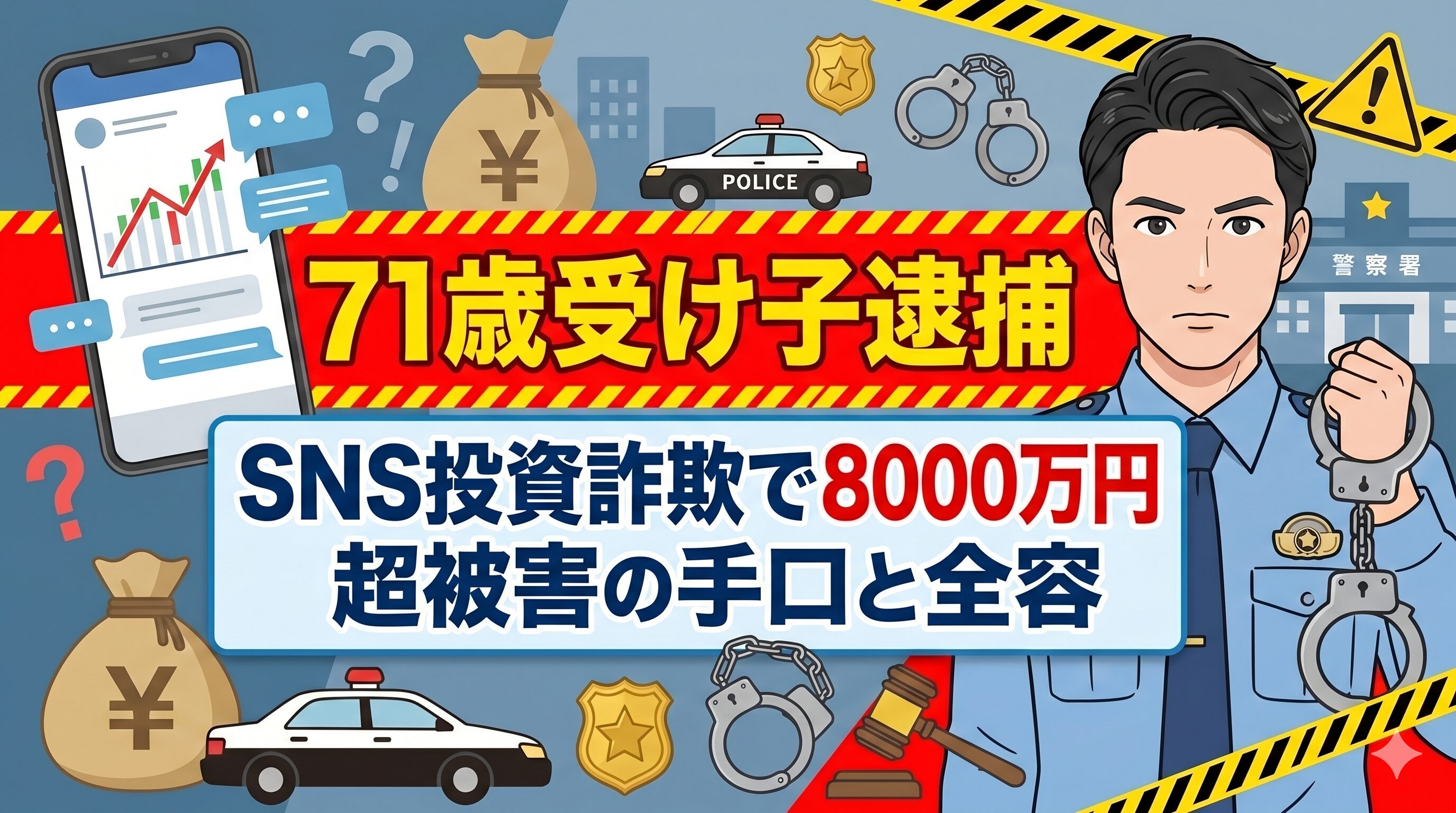71歳受け子逮捕｜SNS投資詐欺で8000万円超被害の手口と全容