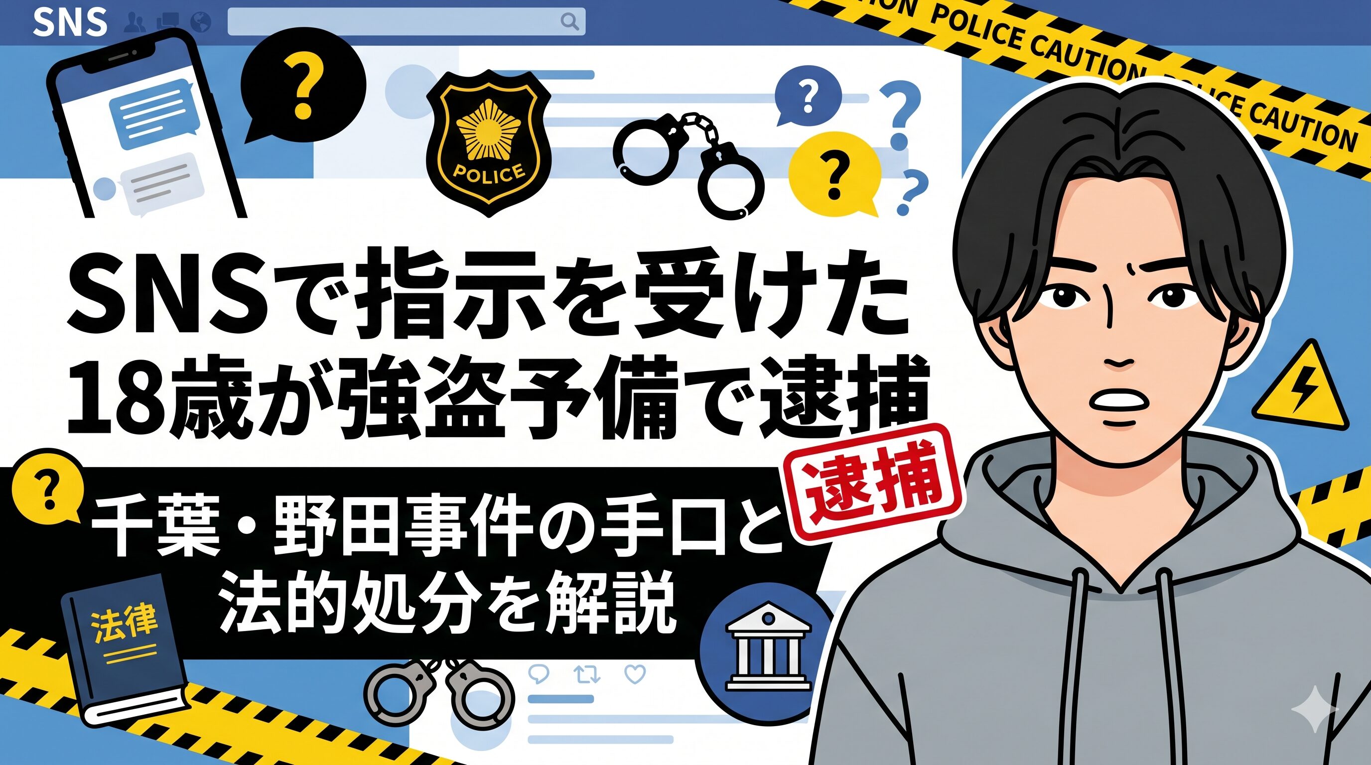 SNSで指示を受けた18歳が強盗予備で逮捕｜千葉・野田事件の手口と法的処分を解説