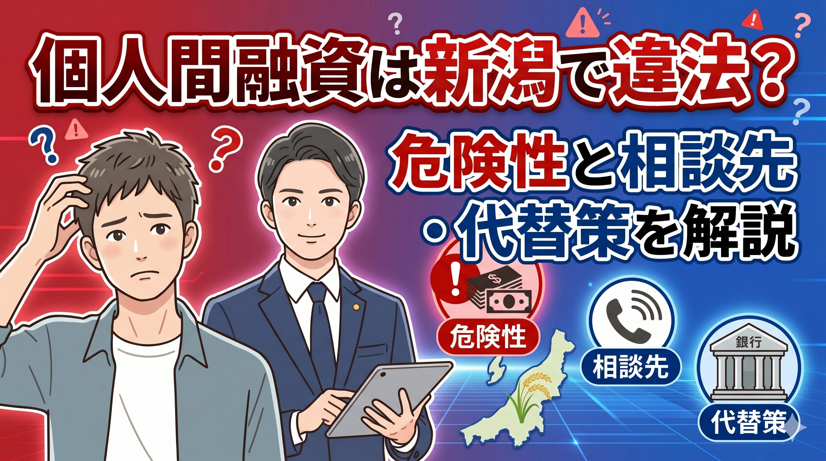 個人間融資は新潟で違法？危険性と相談先・代替策を解説