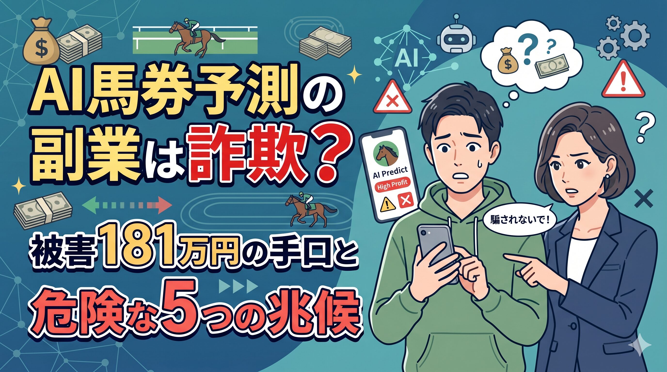 AI馬券予測の副業は詐欺？被害181万円の手口と危険な5つの兆候