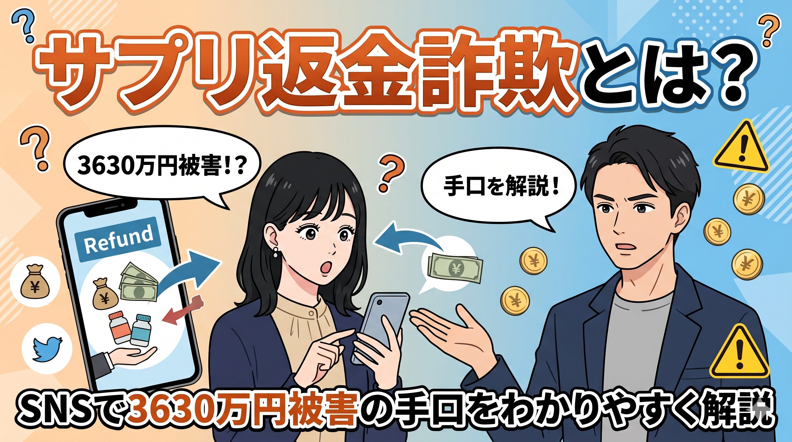 サプリ返金詐欺とは？SNSで3630万円被害の手口をわかりやすく解説