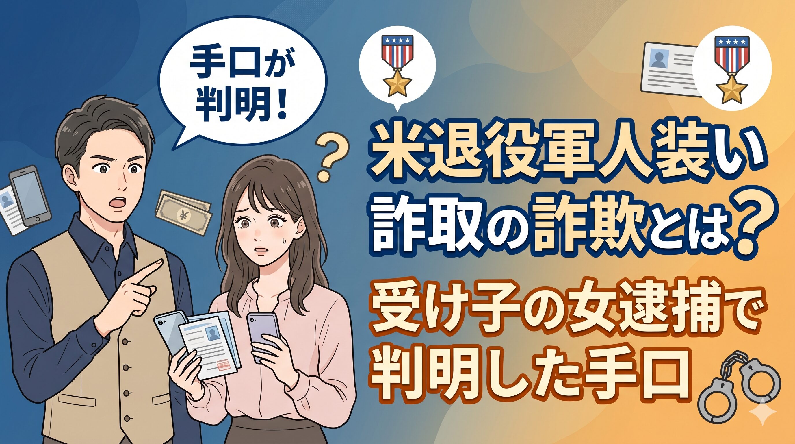 米退役軍人装い詐取の詐欺とは？受け子の女逮捕で判明した手口