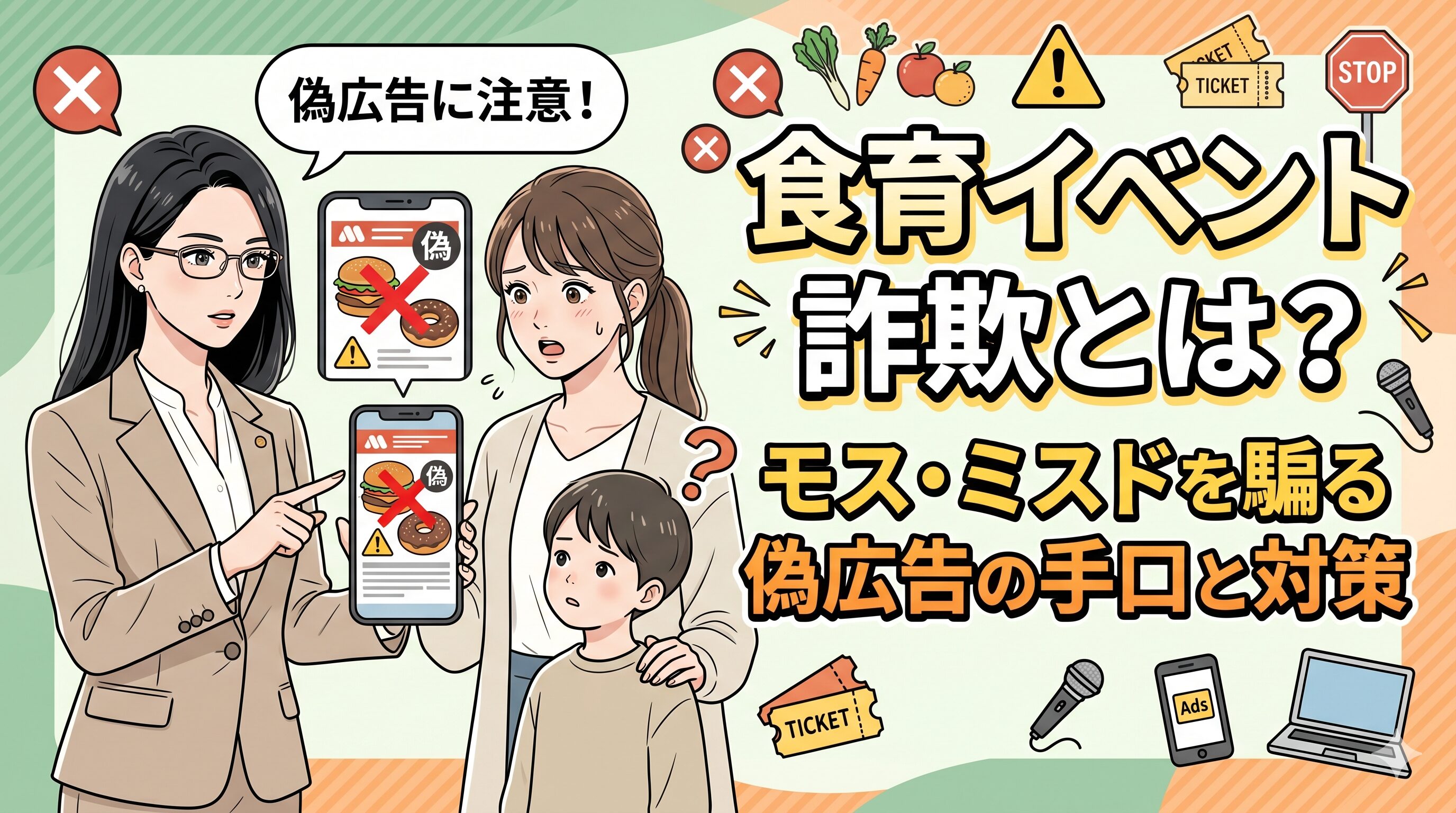 食育イベント詐欺とは？モス・ミスドを騙る偽広告の手口と対策