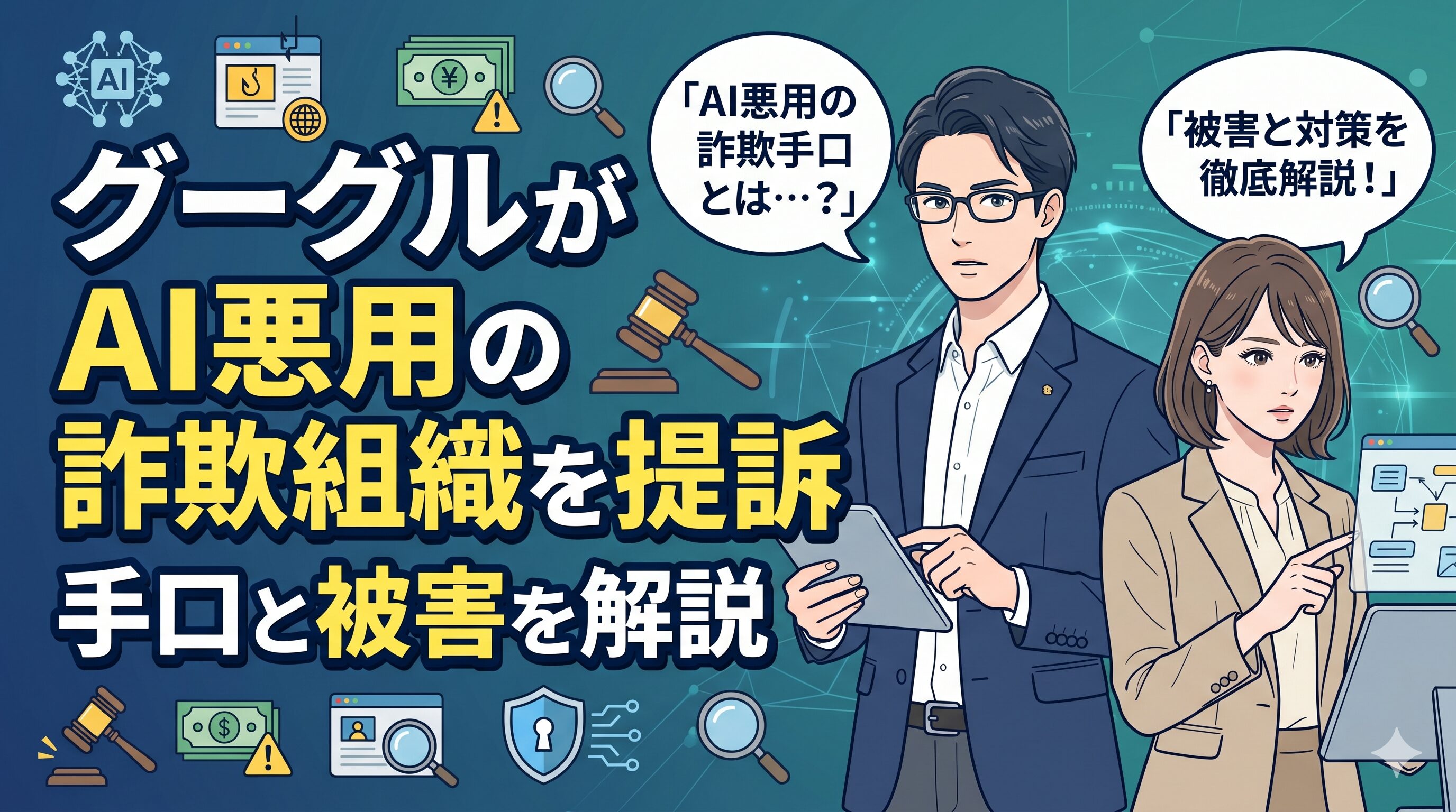 グーグルがAI悪用の詐欺組織を提訴｜手口と被害を解説
