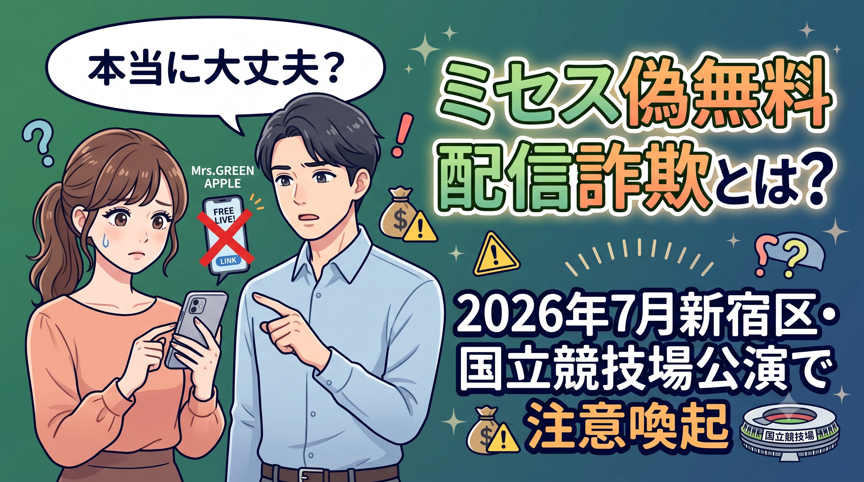 ミセス偽無料配信詐欺とは？2026年7月新宿区・国立競技場公演で注意喚起