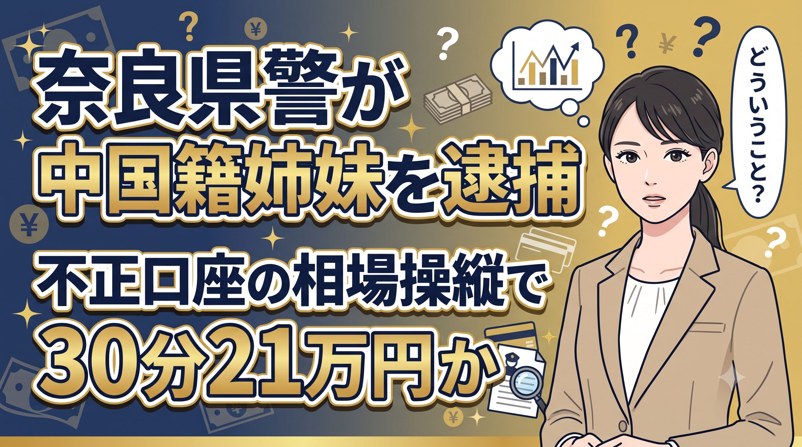 奈良県警が中国籍姉妹を逮捕 不正口座の相場操縦で30分21万円か