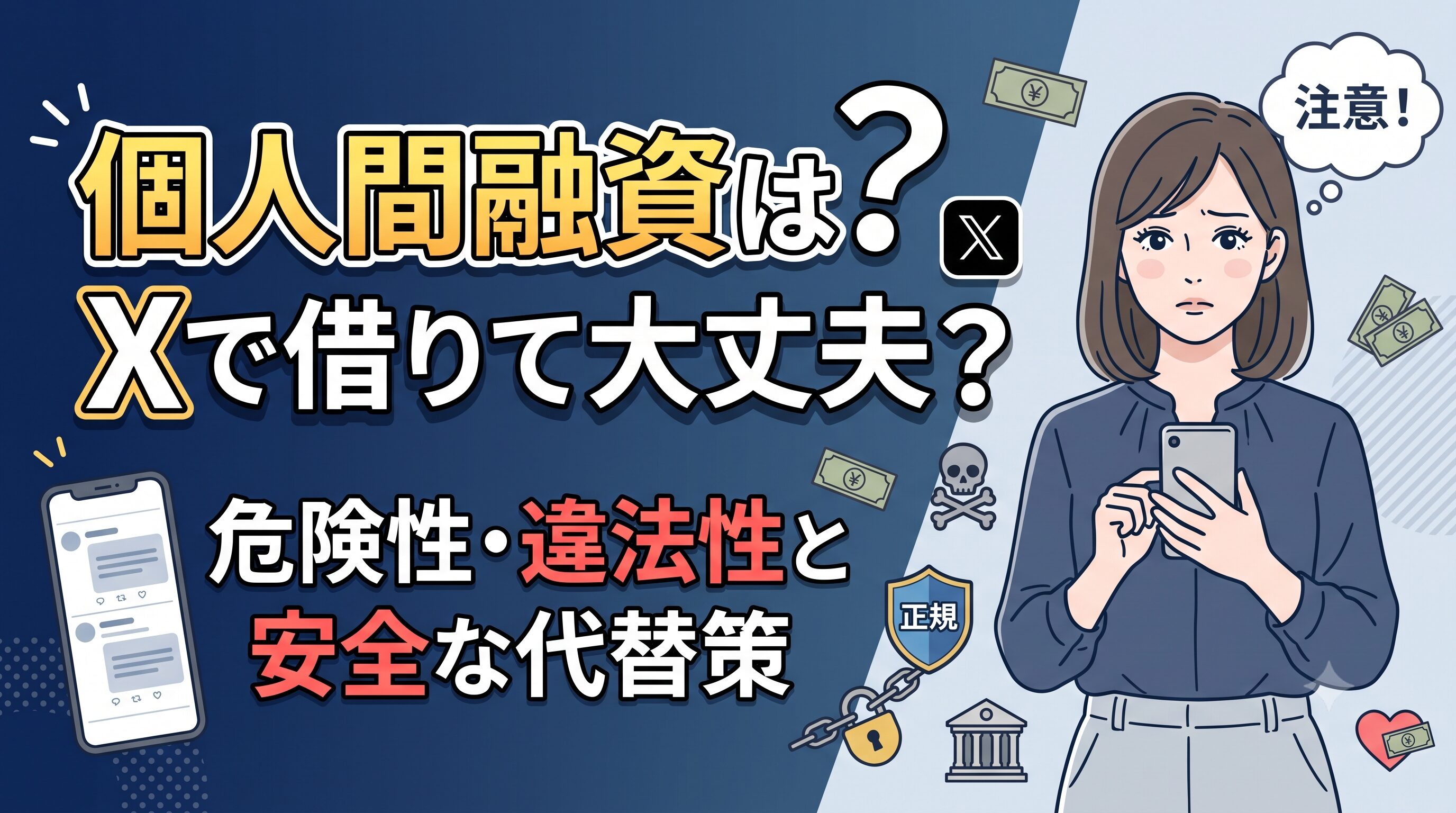 個人間融資はXで借りて大丈夫？危険性・違法性と安全な代替策