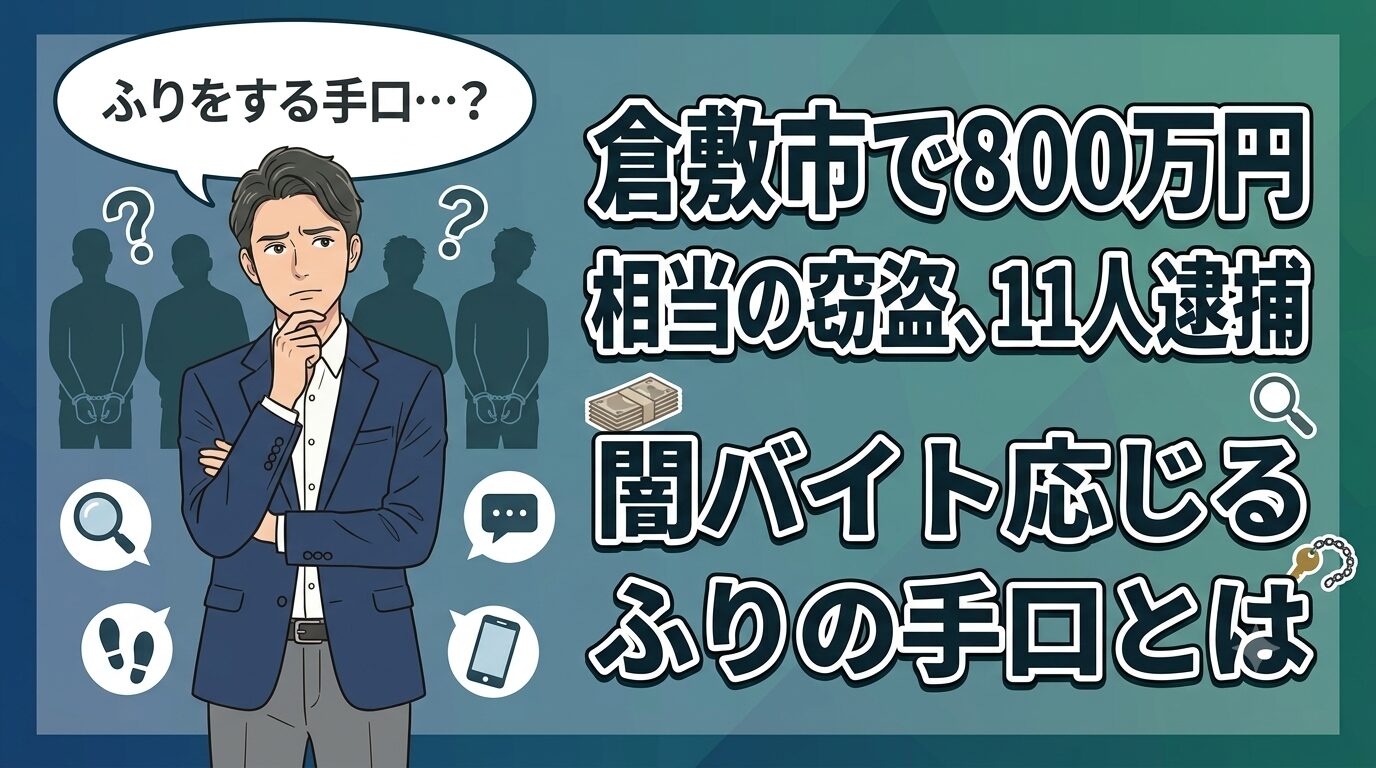 倉敷市で800万円相当の窃盗、11人逮捕｜闇バイト応じるふりの手口とは