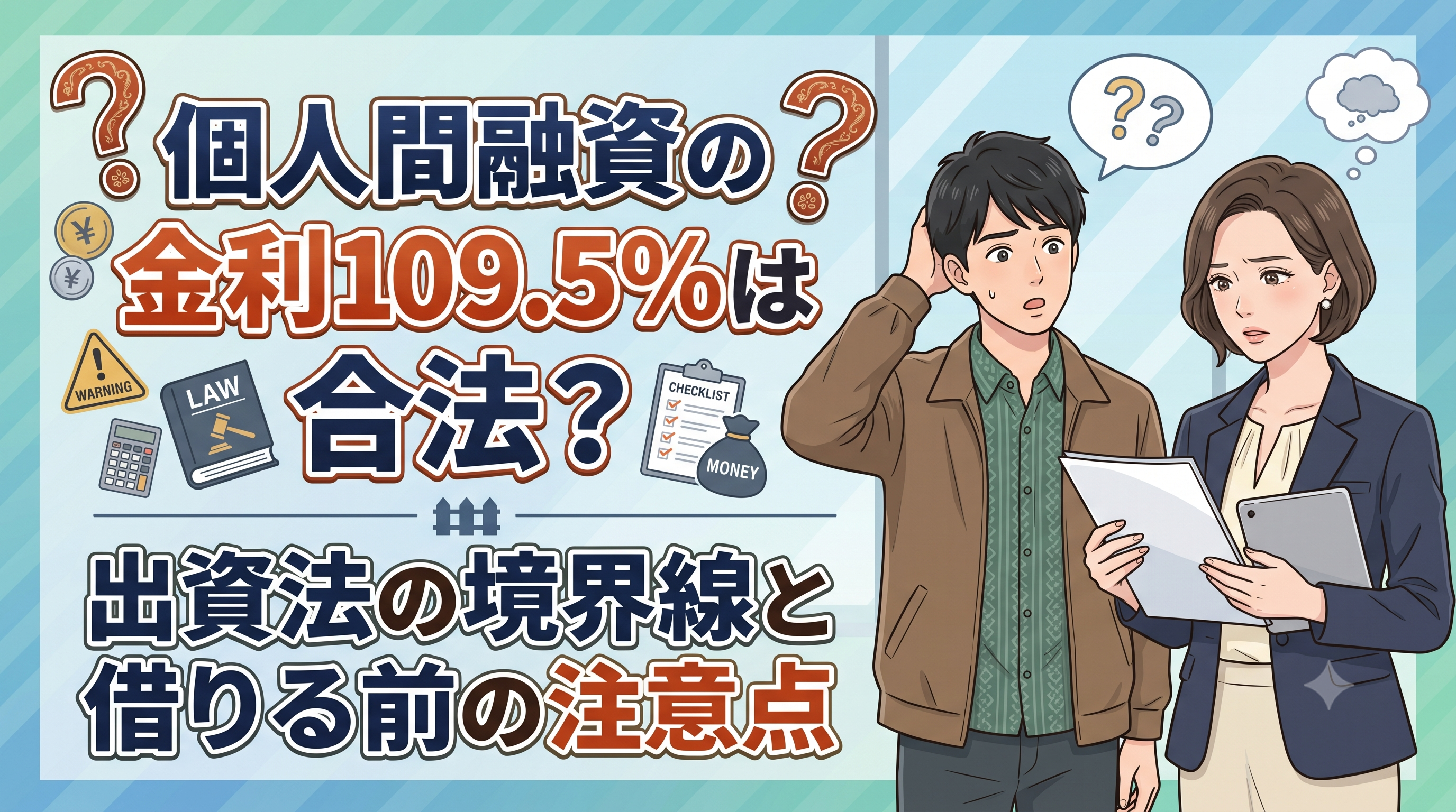 個人間融資の金利109.5%は合法？出資法の境界線と借りる前の注意点