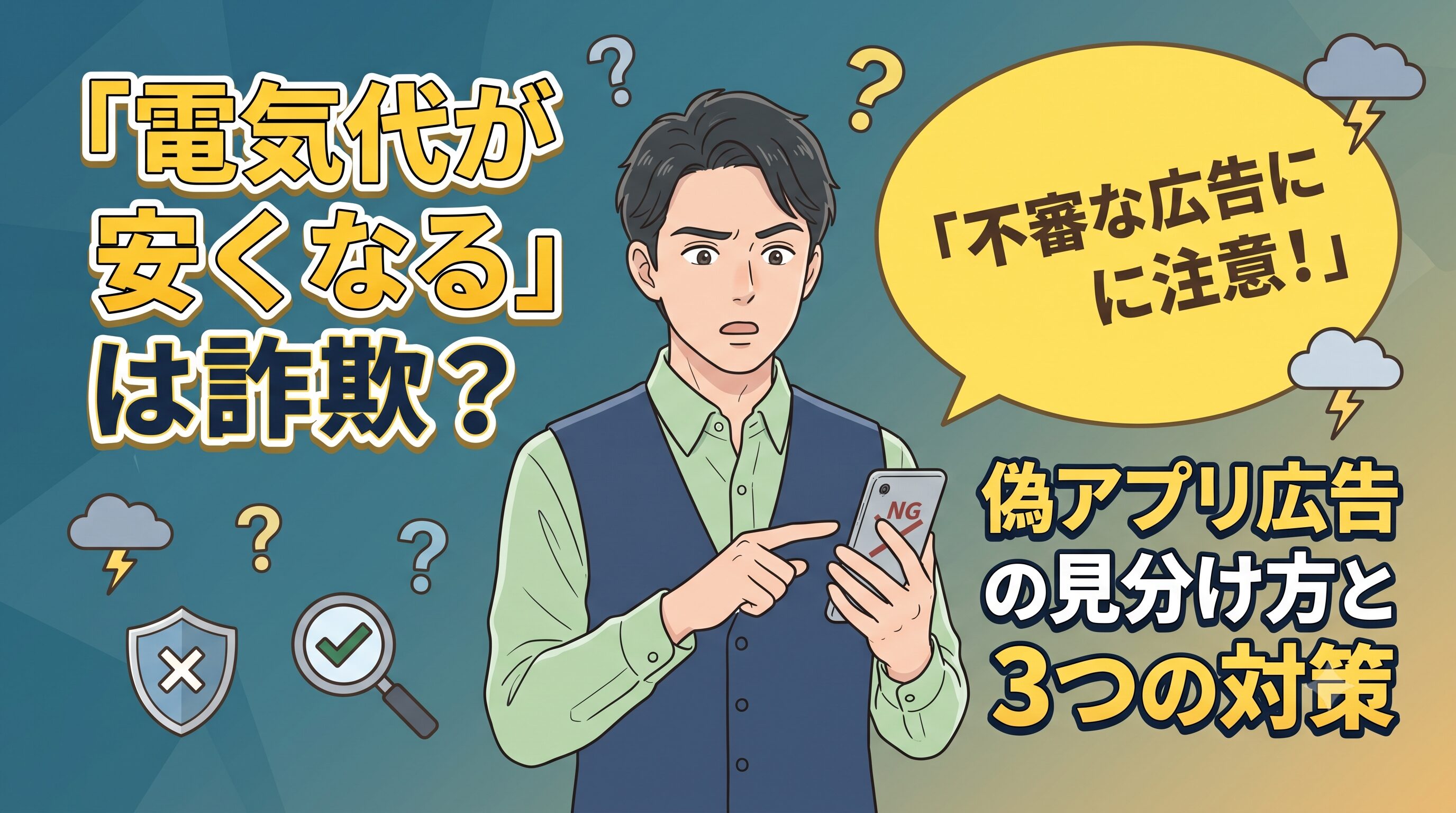 「電気代が安くなる」は詐欺？偽アプリ広告の見分け方と3つの対策